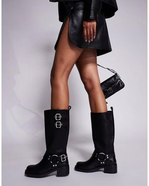 Steve Madden Eastern Biker Knee Boots With Chunky Hardwear - Black