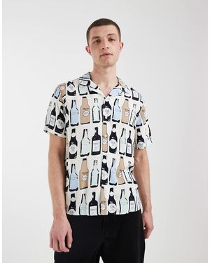 Blend Camicia Vestibilità Classica Multicolore Con Motivo Ripetuto Di Bottiglie E Rever - Bianco