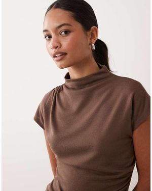 New Look Drape Detail Knitted Top - Brown
