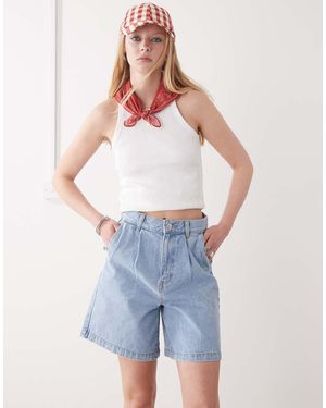 Obey Pantalones Cortos Vaqueros Con Y Pliegues Eli De - Azul