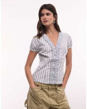 Collusion Frill Detail Short Sleeve Blouse - White