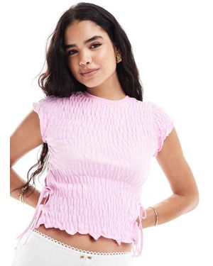 ASOS Top A Maniche Corte Testurizzato Con Allacciatura Laterale - Rosa