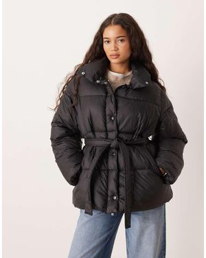 Gina Tricot Belted Puffer Jacket - Black