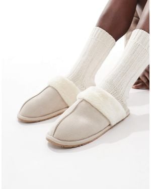SEQWL Chaussons style mules en fausse fourrure - beige - Neutre