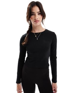 Stradivarius Cotton Long Sleeve Top - Black