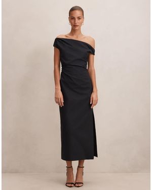 Forever New Fallen Shoulder Linen Look Midi Dress - Natural