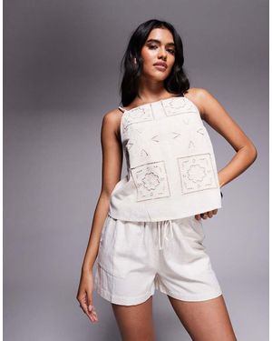 River Island Linen Broderie Tank Top - Natural