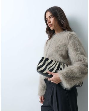 Mango Faux Fur Collarless Jacket - Gray