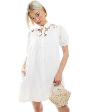 French Connection Cambria Cotton Embroidered Mini Shirt Dress - White