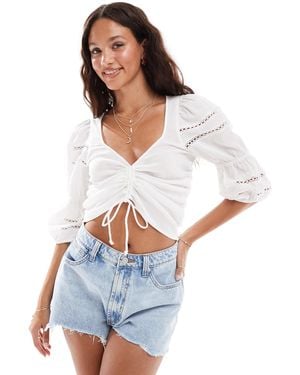 Vero Moda Lace Trim Ruched Front Milkmaid Top - White