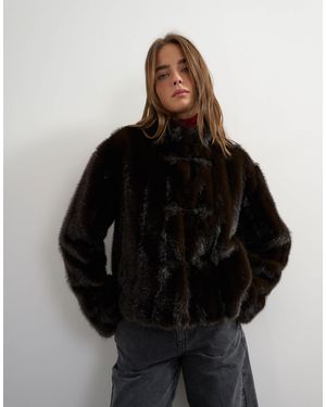 TOPSHOP Faux Fur Cropped Jacket With Knot Fastening - Black