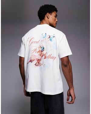 Good For Nothing T-Shirt Oversize Sporco Con Stampa Di Farfalla - Bianco