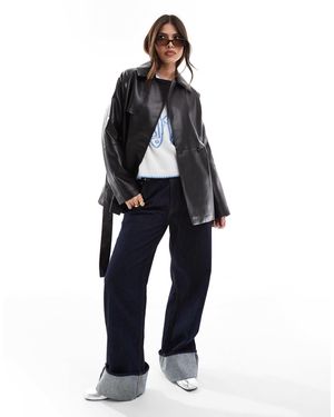 ONLY Faux Leather Short Trench Coat - Blue