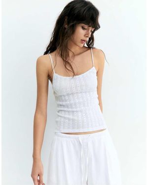 Pull&Bear Strappy Pointelle Knit Top - White