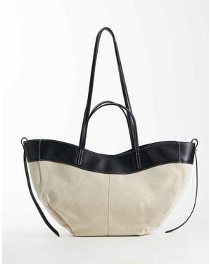 Gina Tricot Canvas Tote Bag With Faux Leather Trim - White