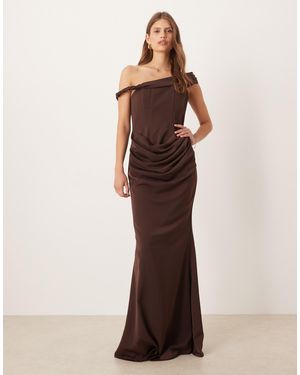 Six Stories Twist Strap Boned Corset Maxi Dress - Brown