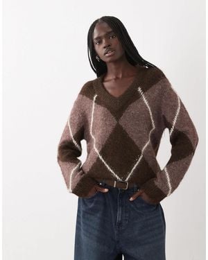 Vila Lockerer strickpullover mit v-ausschnitt und em argyle-muster - Mehrfarbig