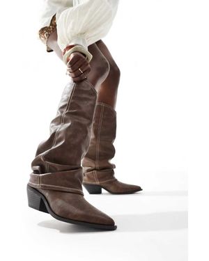 SEQWL Lexus Slouchy Fold Over Western Boots - White