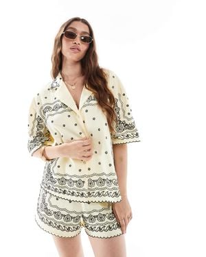 ASOS Camp Collar Shirt With Bandana Embroidery - White
