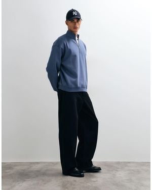 ASOS Essentials Relaxed Fit Quarter Zip Sweatshirt - Blue