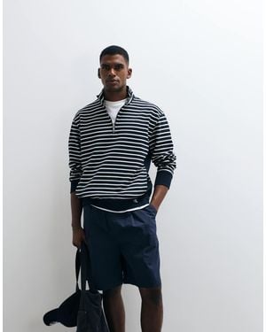 Calvin Klein Striped Monogram Quarter Zip Top - Blue