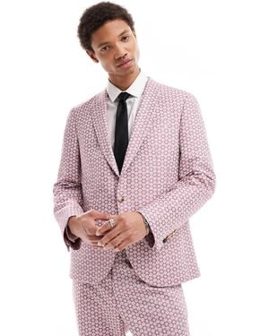 Twisted Tailor Bold Floral Jacquard Slim Suit Jacket - Pink