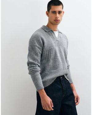 ASOS Lockerer strickpullover mit schlitz-ausschnitt und karodetail - Grau