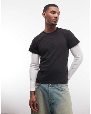Weekday Camiseta Negra Y Blanca De Manga Larga Con Diseño Encogido Y Diseño A Capas De - Negro