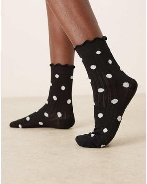 ASOS Polka Dot Socks With Frill Trim - Black