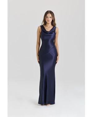 House Of Cb Safaira Satin Draped Cowl Neck Maxi Dress - Blue