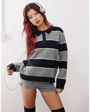 Motel Yusnada Striped Rugby Jumper - Grey