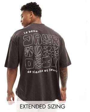 ASOS T-Shirt Oversize Con Stampa Di Fiori E Scritta Sul Retro - Grigio