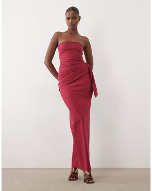 Vesper Bengaline Bandeau Drape Front Detail Maxi Dress - Red