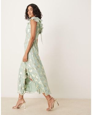 Maya Floral Ruffle Midi Dress - Green