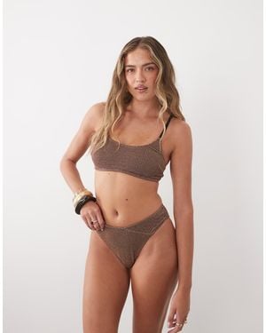 CUPSHE Scrunch Bralet Bikini Set - Brown