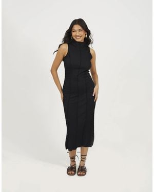 Brave Soul – ärmelloses, hochgeschlossenes midikleid aus strukturiertem jersey - Schwarz