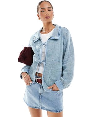 ONLY Quilted Tie Front Shacket With Frill Collar Detail - Blue