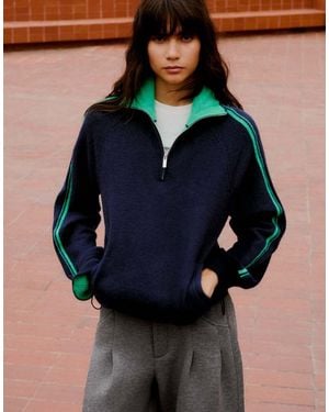 Bershka Contrast Neck Half-length Zip Jumper - Blue