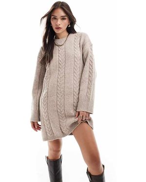 ASOS Crew Neck Cable Mini Dress Taupe - Natural