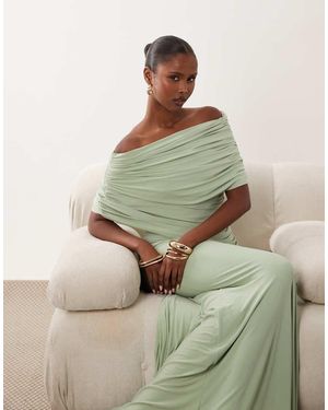 ASOS Off Shoulder Wrap Bodice Detail Maxi Dress With Train - Green