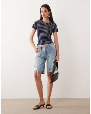 GOOD AMERICAN Vintage Mid Rise Bermuda Denim Shorts - Blue