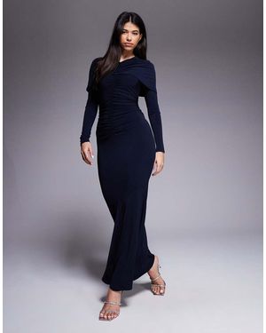 DASKA Slinky Ruched Cape Detail Maxi Dress - Blue