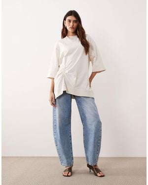 ARRANGE Side Ruched Detail Oversized Tee - Blue