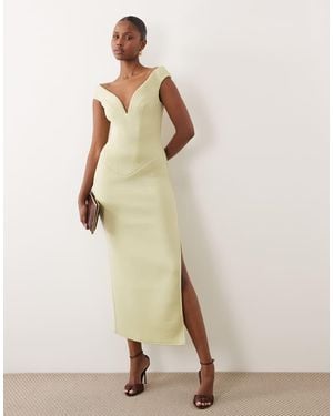 ASOS V Plunge Bardot Midi - Natural