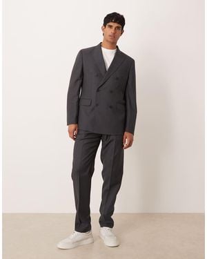 Mango Siena Premium 100% Wool Double Breasted Suit Blazer - Grey
