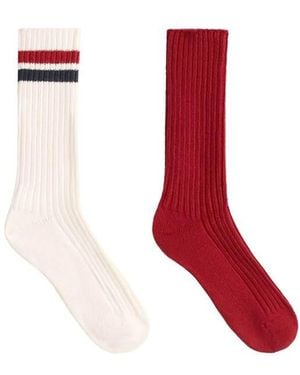 Oysho 2 Pairs Of Cotton Blend Classic Socks - Red