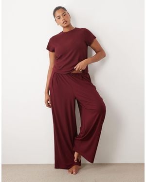 ASOS Asos Design Curve Lounge Ribbed Mix & Match Wide Leg Pajama Bottom - Red