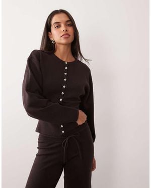 Gina Tricot Co-ord Knitted Loungewear Fitted Cardigan - Brown