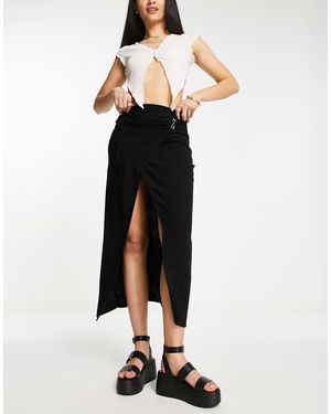 Stradivarius Rustic Twist Midi Skirt - Black