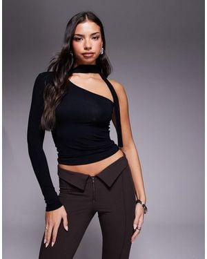 Motel Jayahe One Sleeve Scarf Top - Grey